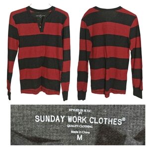Red and Black Striped Henley Shirt